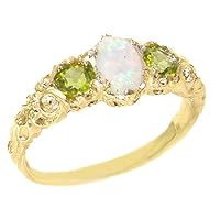 14k Yellow Gold Real Genuine Opal and Peridot Womens Band Ring