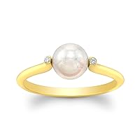Women's 14k Japanese Akoye Salt Water 7mm Pearl ring with diamond accents 0.01 ctw (rose, 8)