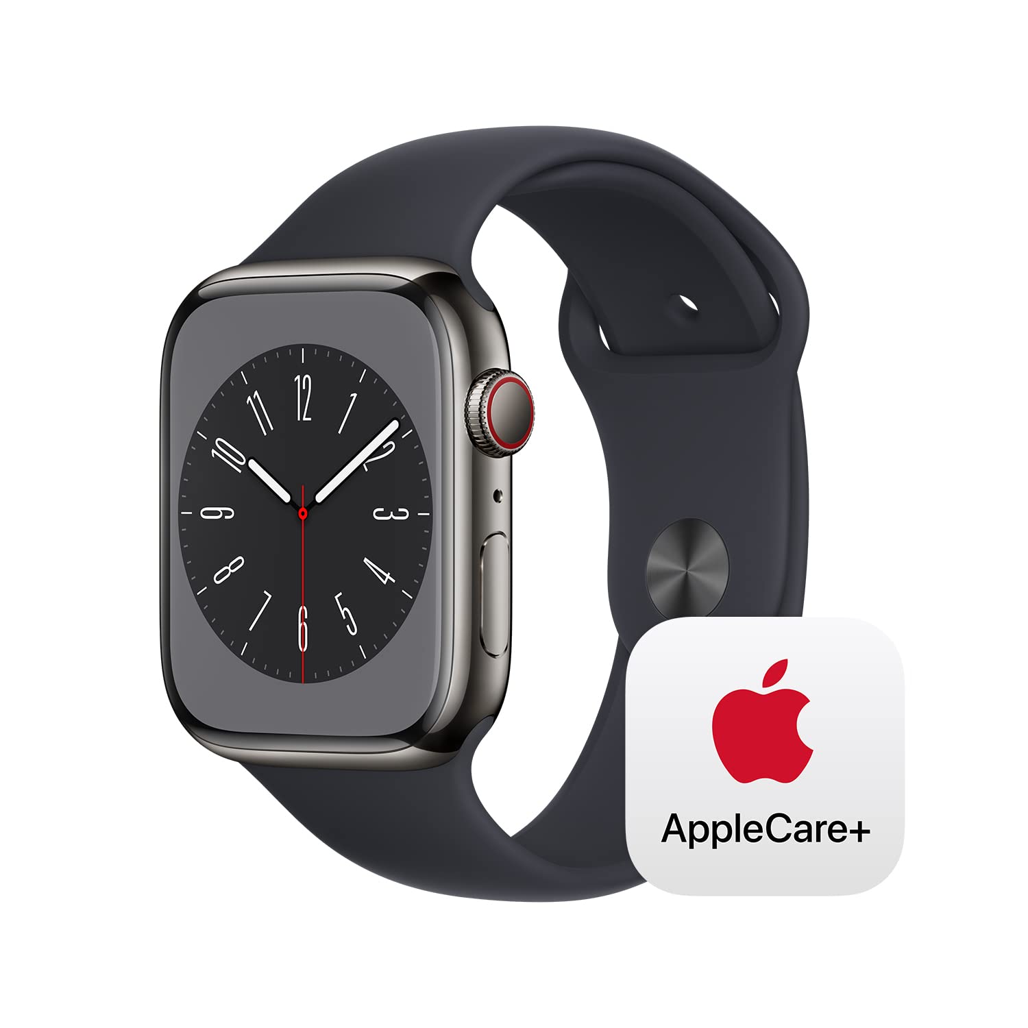 Apple Watch Series 8 GPS + Cellular 45mm Graphite Stainless Steel Case with Midnight Sport Band - M/L with AppleCare+ (2 Years)