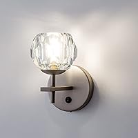 Sconces Wall Lighting with On/Off Switch Button Globe Crystal Wall Sconce Wall Mount Lamp Modern Wall Light Fixtures for Indoor Bedroom Bathroom Hallway Living Room Matte Nickel Finish