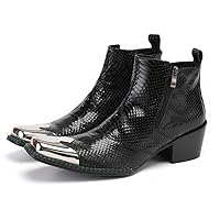 Mens Boots Dress Leather Fashion Black Casual Square Toe Metal Tip Ankle Zipper Boot