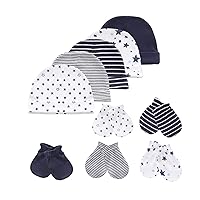 Baby Hat and Mittens Set Newborn Baby Hats Caps for Baby Boys Girls 0-6 Months 100% Cotton
