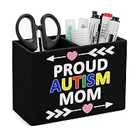 Proud Autism Mom PU Leather Pen Holder Square Pencil Organizer Case Pencil Cup for Home Office