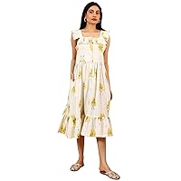 Womens Ikat Cream Cotton Midi Dress