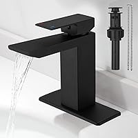 Hoimpro Matte Black Waterfall Single Hole Bathroom Faucet with 6