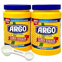 WYKED YUMMY Sauce and Gravy Thickening Corn Starch Bundle with Two (2) 16 oz (454g) Stay-Fresh Containers of Argo Gluten Free Cornstarch and One (1) Wyked Yummy 4-in-1 Plastic Multi-use Measuring Spoon