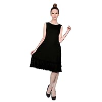 NE PEOPLE Women's Comfy Stretchy Sleeveless Ruffle Hem Detailed Knee Length Viscose Dress with Pockets S-3XL Black