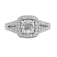 1.50ct GIA Certified Cushion & Round Cut Diamond Halo Engagement Ring in Platinum