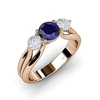 Blue and White Sapphire Three Stone Ring with Thick Shank 1.43 ct tw in 14K Gold