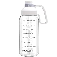 Water Bottle with Straw 64 oz Water Bottle with Time Marker & Motivational Quote to Keep All-day Track, White Large Water Bottle with Wide Mouth for Fruit Infused, Big Water Bottles with Big Handle