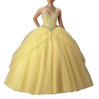 Women's Spaghetti Straps Beaded Quinceanera Dress Tulle Layed Princess Prom Party Gown