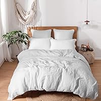 Simple&Opulence 100% Linen Duvet Cover Set Queen 3 Pieces Solid Color Basic Style Bedding Set+2 Euro Shams 26