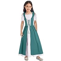 YiZYiF Renaissance Faire Dress Girls Medieval Costume Irish Over Dress Peasant Fairy Renaissance Dress Ball Gown