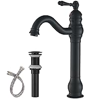 BWE 360° Swivel Bathroom Vessel Sink Faucet Matte Black Single Handle One Hole Lavatory Mixer Tap with Pop Up Drain Assembly Without Overflow and Supply Line Tap Body