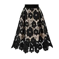 Lace Hollow Out Skirts for Women Elegant Party Floral Long Skirt High Waisted Sexy Midi Skirts Pleated Skirt for Ladies