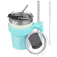 Travel Tumbler with Handle and Lid Straw, 10oz Insulated Coffee Mug, Stainless Steel Vacuum Reusable Cup Thermos for Hot & Cold Drinks,Mint