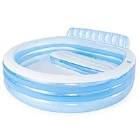 Intex Swim Center Round Inflatable Above Ground Family Lounge Outdoor Swimming Pool with Built-in Bench and Dual Air Chambers, Blue