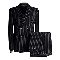 UMISS Men's Stripe Suit 3 Pieces Suit Double Breasted Jacket Vest and Pants