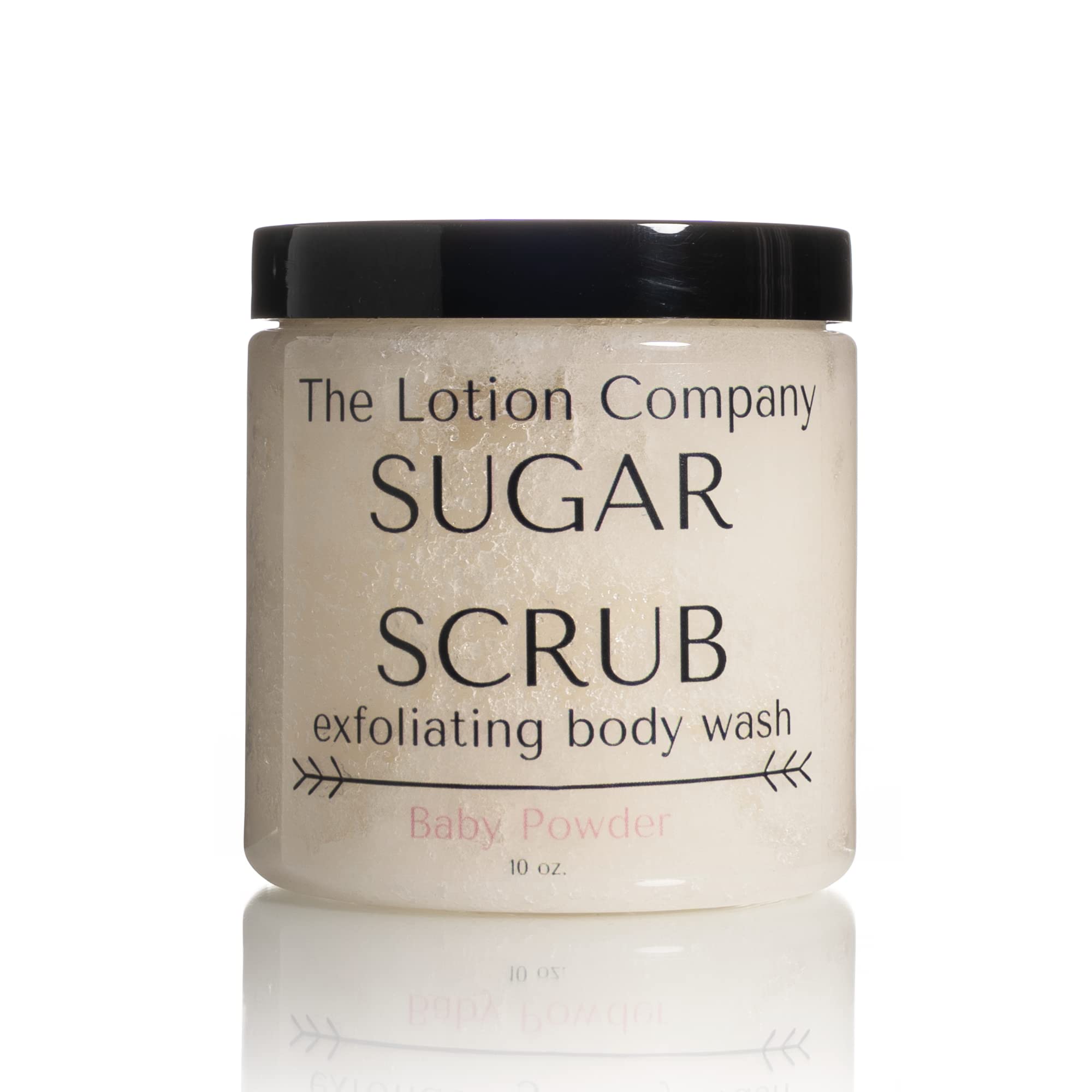 The Lotion Company Sugar Scrub Exfoliating Body Wash, Baby Powder Fragrance Scent, Paraben Free, Cruelty Free, Made in USA, Bath and shower exfoliator, 10 Ounces