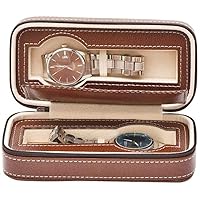 Watch Box 2 Slot Brown Leather Watch Storage Organizer Padded Display Case Zippered Travel Box Watch Organizer Collection