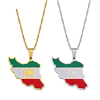 Map of Iran Pendant Necklaces - Charm African Maps Flag Thin Chain Necklaces, Gold/Silver Color Hip Hop Map Ethnic Jewelry for Women Men Party Gift,Silver,60Cm