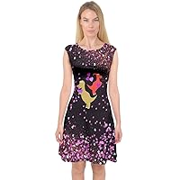 PattyCandy Womens Cute Woodland Dinosaur Heart Pattern Party Capsleeve Midi Dress, XS-3XL