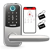 Fingerprint Bluetooth Front Door Locks with Handle, Hornbill Smart Keyless Entry Locks with Touchscreen Keypad, Electronic Digital Deadbolt with Reversible Handle, Free App, Fobs, Code