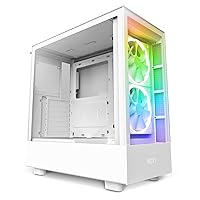 NZXT H5 Elite Compact ATX Mid-Tower PC Gaming Case – CC-H51EW-01 - Built-in RGB Lighting – Tempered Glass Front and Side Panels – Cable Management – 2 x 140mm RGB Fans Included – White
