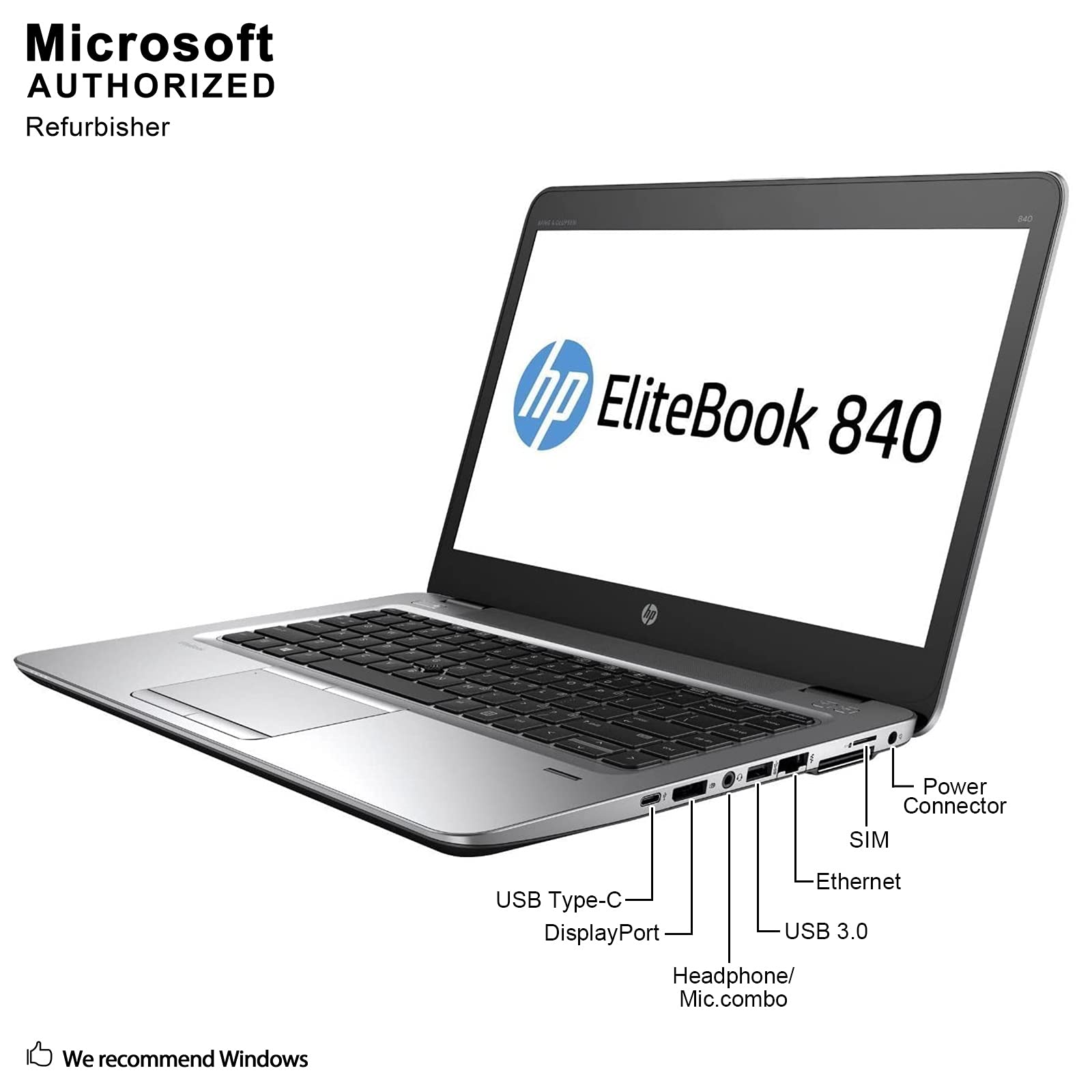 HP EliteBook 840 G3 - 14” FHD, Intel Core i5-6300U 2.4Ghz, 8GB DDR4, 256GB SSD, Bluetooth 4.2, Windows 10 64 (Renewed)