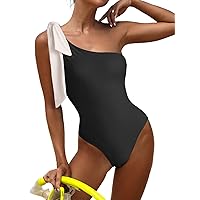 Swmmer Liket Sexy One Piece Swimsuit for Women One Shoulder Bathing Suit Tummy Control Bow Tie Swimwear Cutout Monokini