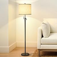 Adjustable Height Floor Lamp for Living Room, Black Standing Lamp, Floor Lamp for Bedroom Office, Modern Tall Floor Lamp with Linen Shade, 3-Way Dimmable 8W 3000K LED Blub Included (Black)