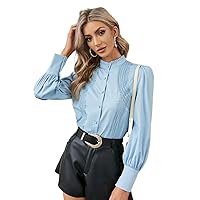 Women's Tops Sexy Tops for Women Shirts Contrast Guipure Lace Bishop Sleeve Shirt (Color : Baby Blue, Size : Small)