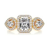 Solid Gold Handmade Engagement Rings 3 CT Cushion Cut Moissanite Diamond Three Stone Halo Bridal Wedding Rings for Anniversary Propose Gifts