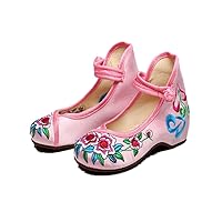 Girl's Embroidery Flat Ballet Shoes Kid's Cute Mary-Jane Dance Shoe Flat Sandal Shoe Pink