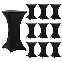 10 Pack 30x42 Inch Highboy Spandex Cocktail Table Covers Black, Cocktail Table Tablecloth, Fitted Stretch Cocktail Tablecloth for Round Tables (10PC 30X42 Black)
