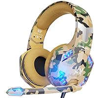 VersionTECH. G2000 Gaming Headset for PS5 PS4 Xbox One Controller,Bass Surround Noise Cancelling Mic,Over Ear Headphones with LED Lights for Mac Laptop Xbox Series X Nintendo Switch NES PC Games-Camo