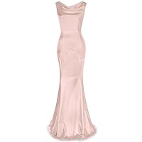 MUXXN Women's 1950s Sleeveles Retro Crew Neck Satin Long Maxi Formal Gowns and Evening Dresses Light Pink XL