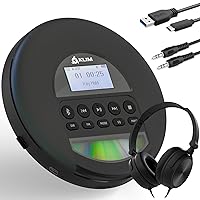 KLIM Nomad with Headset - New Version - Portable CD Player Walkman with Long-Lasting Battery - Radio FM - Compatible MP3 CD Player Portable - TF Card Radio FM Bluetooth - Ideal for Cars - Black