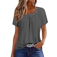 Going Out Tops for Women, Casual Ruched Crew Neck T-Shirts Womens Tee Short Sleeve Summer Outfits Shirt, S, XXL