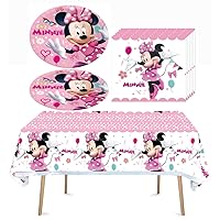 41pcs Minnie Mickey Mouse Party Supplies 20 Plates + 20 Napkin + 1Tablecloth Minnie Mickey Mouse Birthday Party Decorations, for Girl and Boy (41pcs)