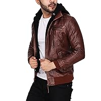Hoody Real Sheep Leather Jacket for Men With Removable Hood Made of Pure Wool