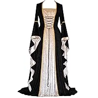 PVCS Renaissance Dress Women Lace up Irish Over Long Dresses Victorian Gown Cosplay Dress Medieval Flare Sleeve Court Dress