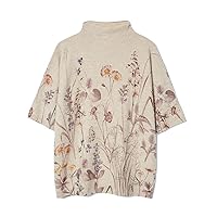 Women's Wool Printed Oversized Loose Knitted Mock Neck Short Sleeve Pullover Sweater Dresses Tops 013 XXXL Beige