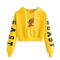 Womens Cropped Hoodies Y2k Oversized Sweatshirt Letter Graphic Print Pullover Drawstring Loose Teen Girls Casual Tops