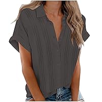 Womens Button Down Blouses Dressy Casual Summer Tops Loose Fit Lapel V Neck Short Sleeve Work T-Shirts 2024 Fashion Clothes