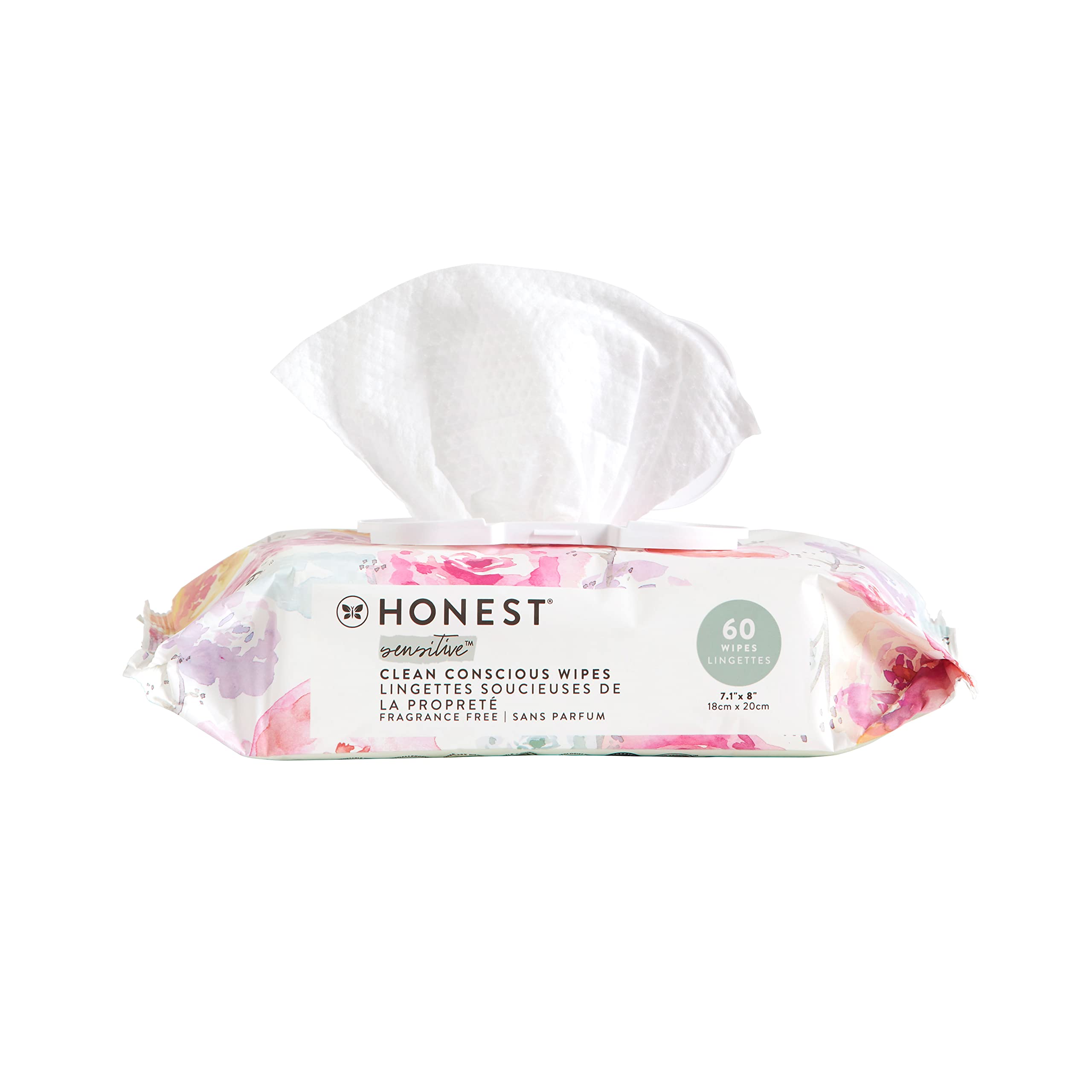 The Honest Company Clean Conscious Wipes | 99% Water, Compostable, Plant-Based, Baby Wipes | Hypoallergenic, EWG Verified | Rose Blossom, 60 Count