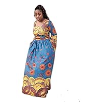 African Print Women Full Length Long Sleeve Maxi Dress.