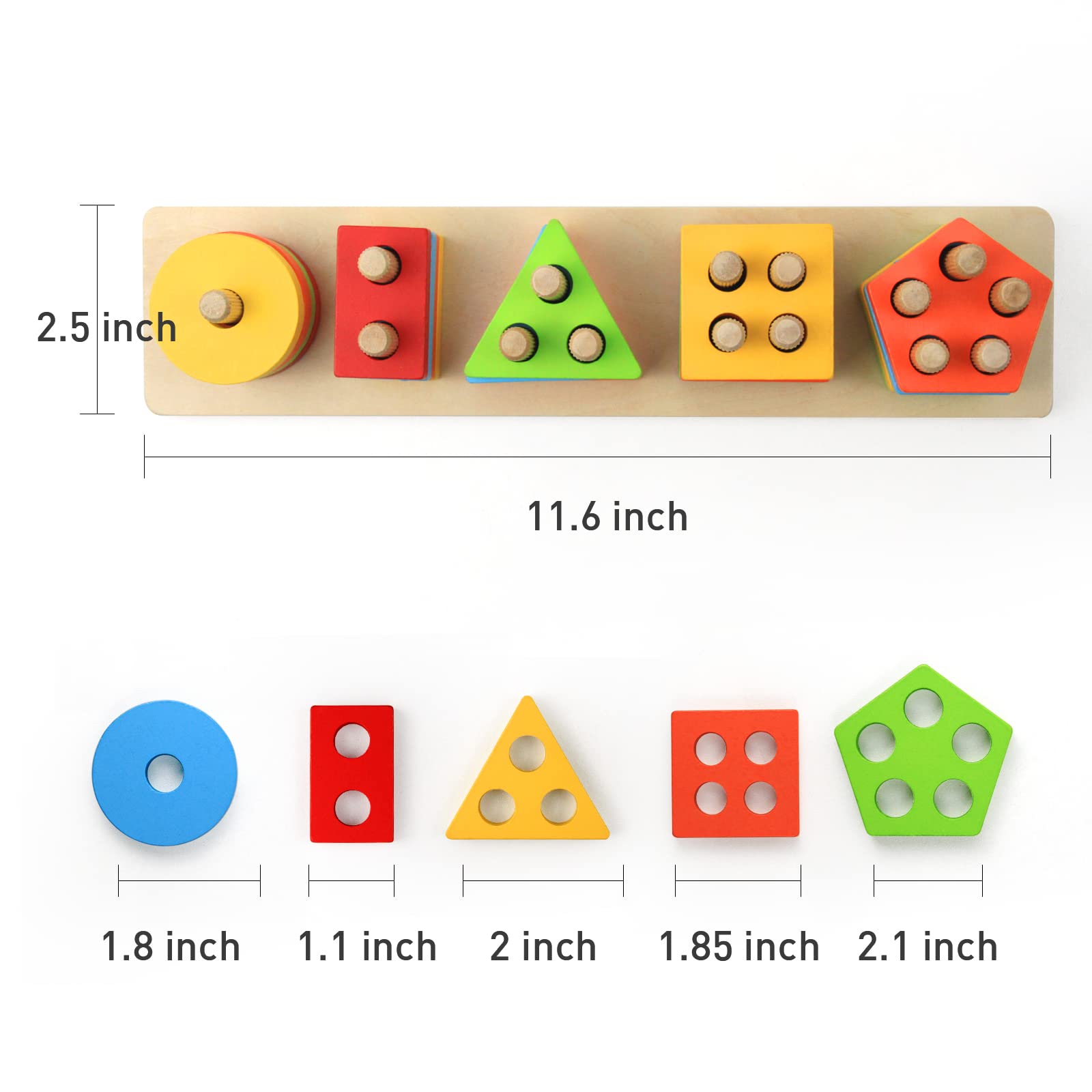 WOOD CITY Wooden Sorting & Stacking Toy, Shape Sorter Toys for Toddlers, Montessori Color Recognition Stacker, Early Educational Block Puzzles for Kids 1 2 3 Years Old Boys and Girls (5 Shapes)