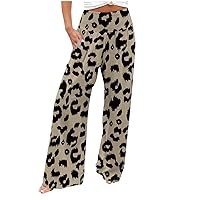 Women's Cotton Linen Wide Leg Pants Smocked Ruffle High Waisted Casual Loose Cozy Yoga Sweatpants Lounge Pajamas with Pocket