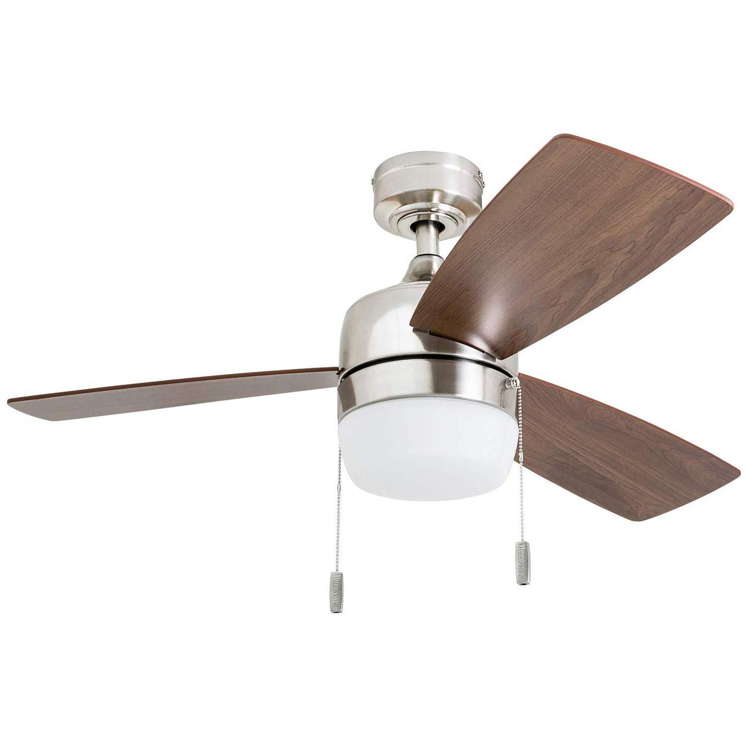 Honeywell Ceiling Fans Barcadero, 44 Inch Contemporary Indoor LED Ceiling Fan with Light, Pull Chain, Dual Mounting Options, Dual Finish Blades, Reversible Motor - 50616-01 (Brushed Nickel)